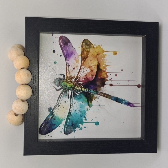 Dragonfly Watercolor Oil Painting Hanging Framed Art Print - Picture 3 of 7